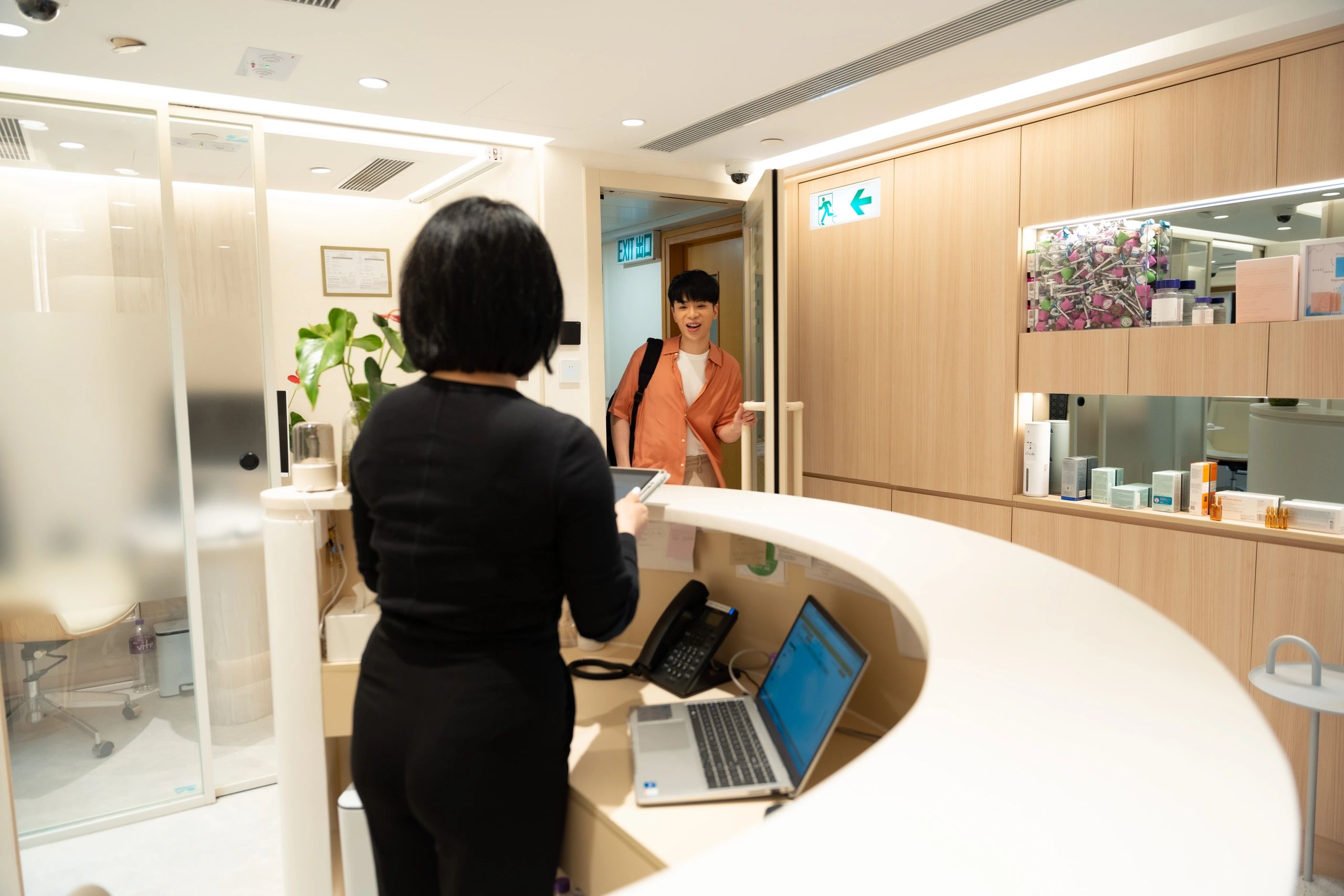 Patient arriving at a modern wellness clinic